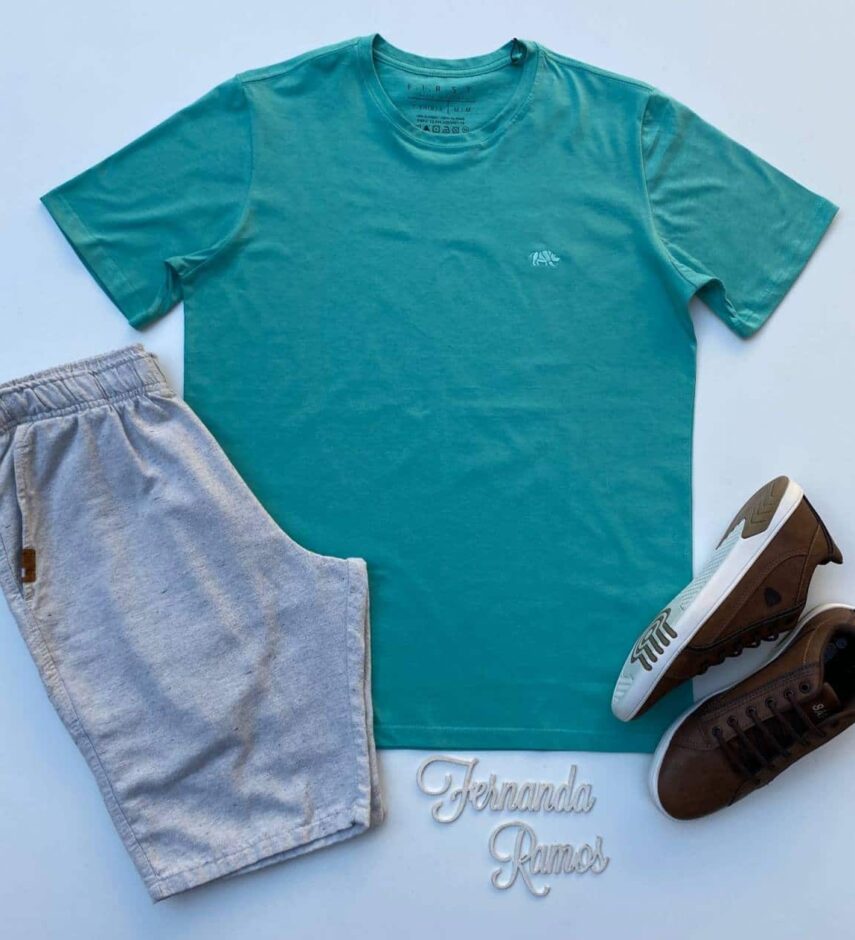 Camiseta Masculina Basic Ocass Verde Água Fernanda Ramos Store