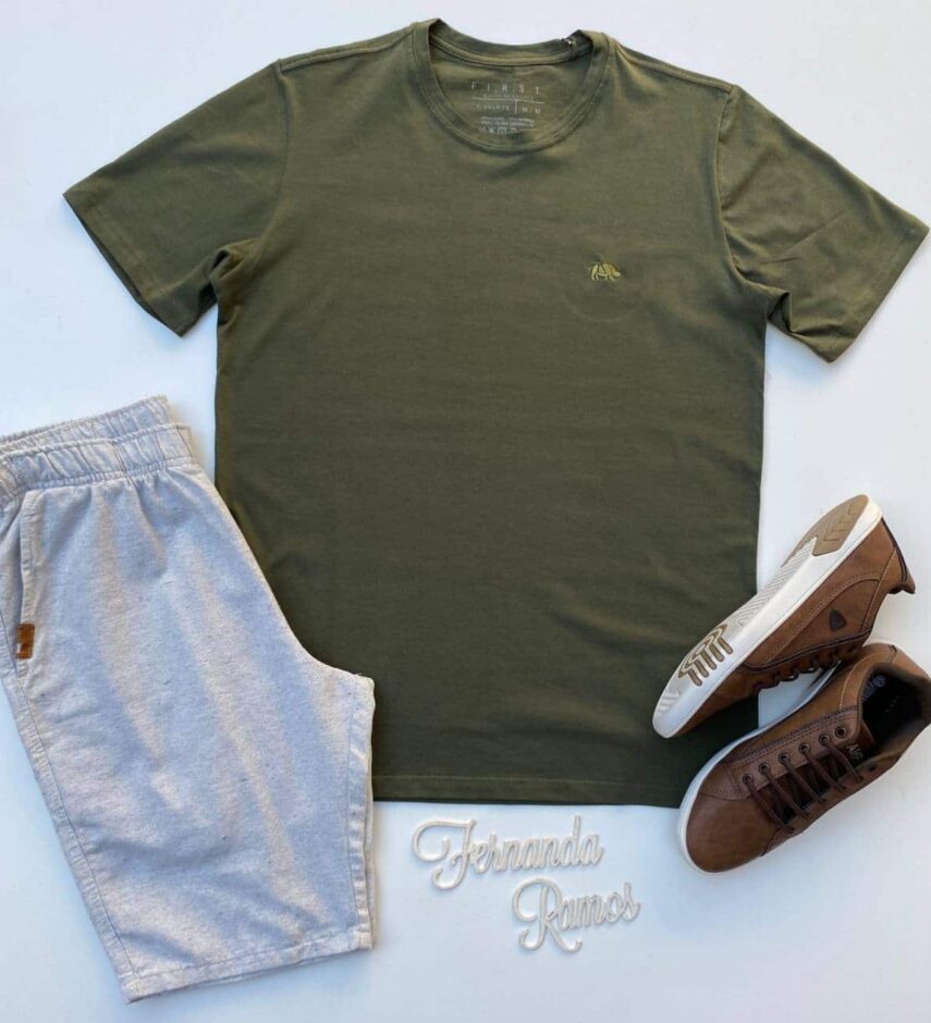 Camiseta Masculina Basic Ocass Verde Musgo Fernanda Ramos Store