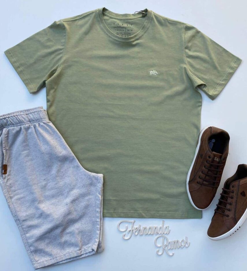 Camiseta Masculina Basic Ocass Verde Oliva - Fernanda Ramos Store