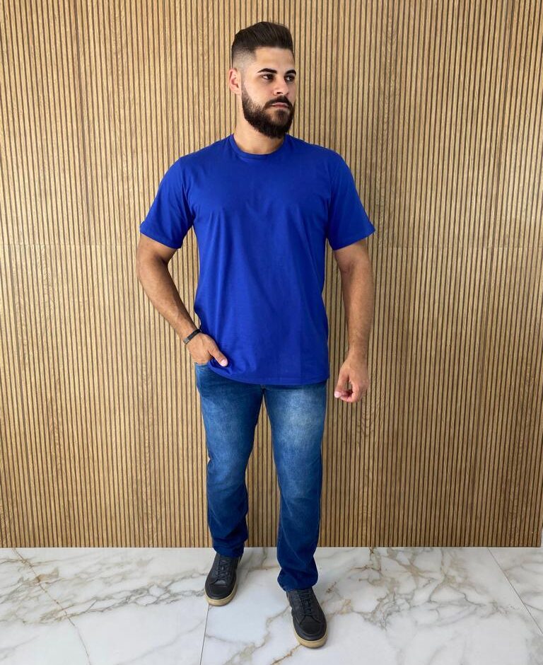 Camiseta Masculina Ogochi Básica Slim Azul 3953 - Fernanda Ramos Store