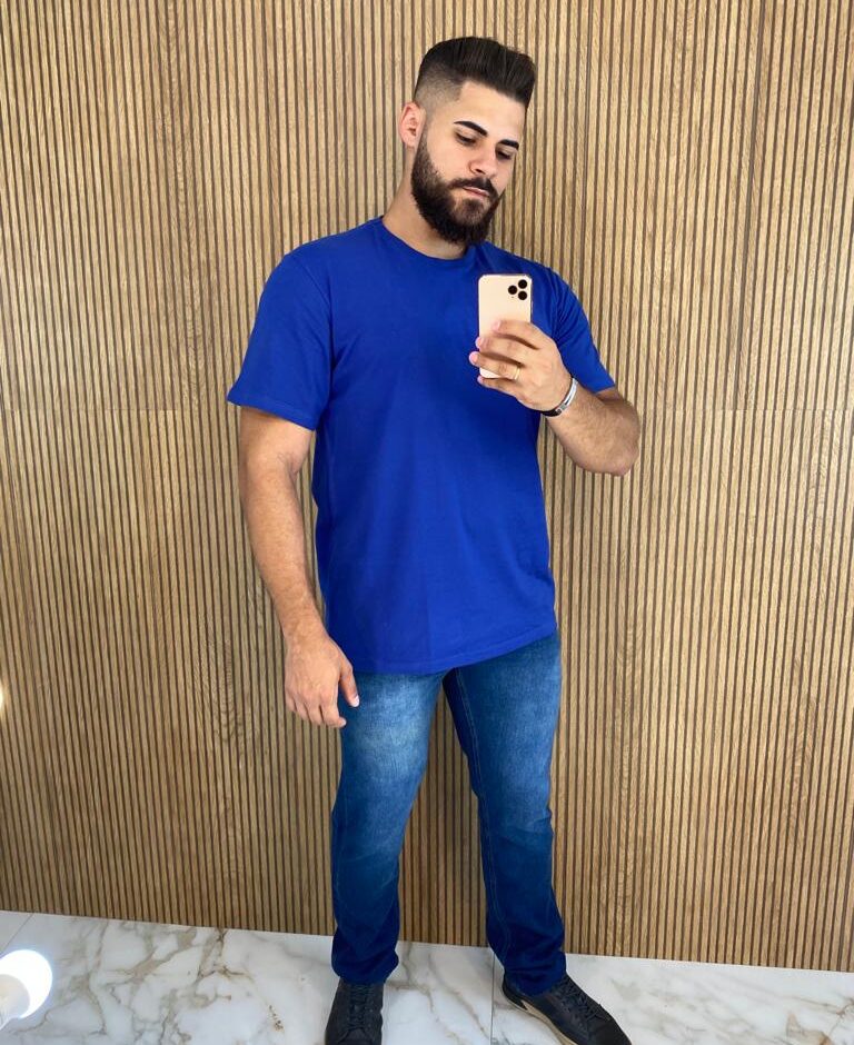 Camiseta Masculina Ogochi Básica Slim Azul 3953 - Fernanda Ramos Store