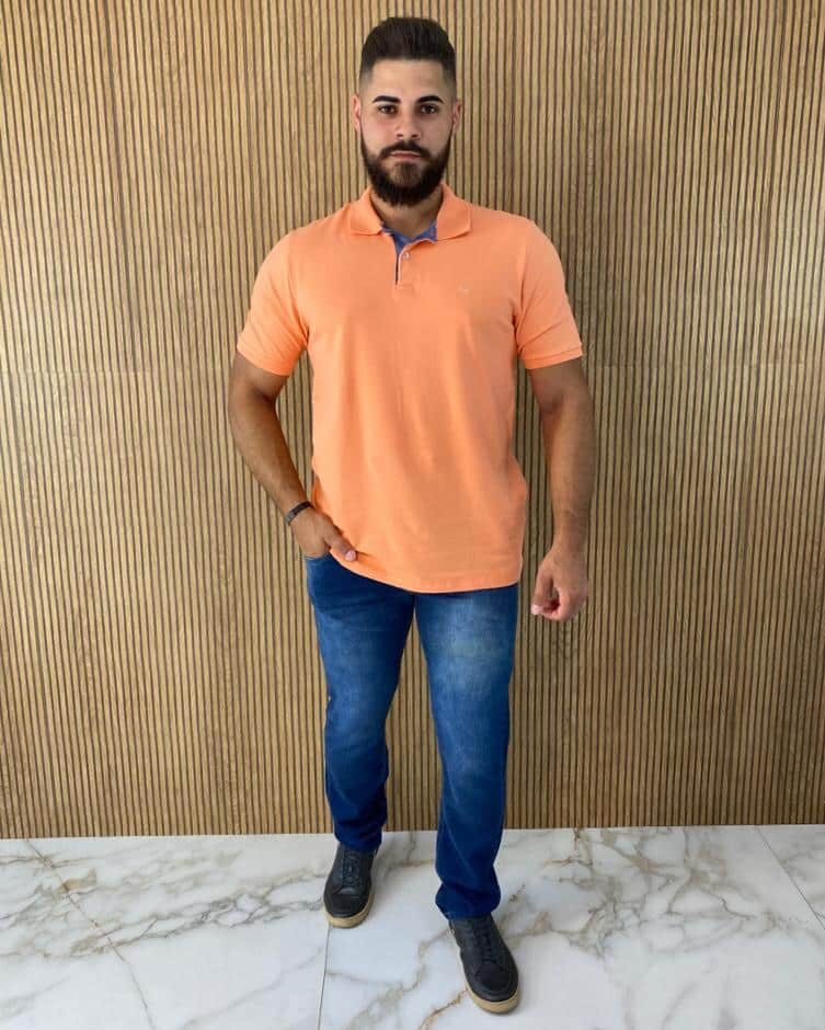 Camiseta Polo Essencial Slim Ogochi Laranja 1442 - Fernanda Ramos Store
