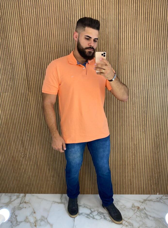 Camiseta Polo Essencial Slim Ogochi Laranja 1442 - Fernanda Ramos Store