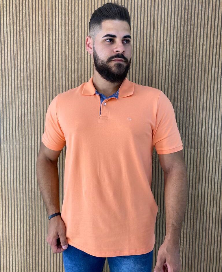 Camiseta Polo Essencial Slim Ogochi Laranja 1442 - Fernanda Ramos Store
