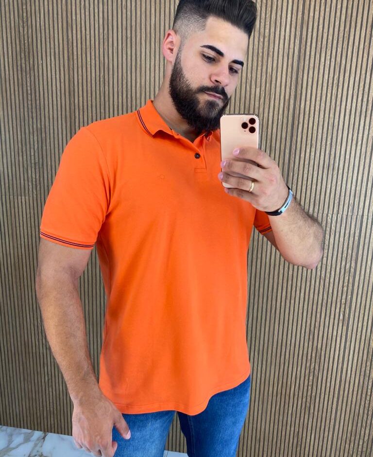 Camiseta Polo Essencial Slim Ogochi Laranja 1461 - Fernanda Ramos Store
