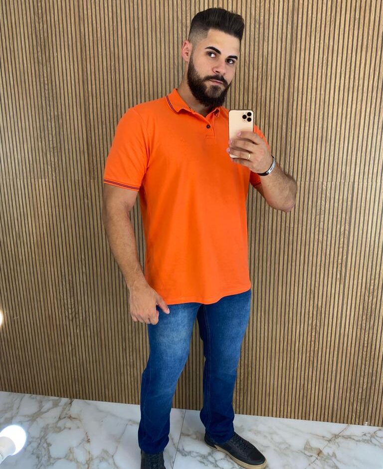 Camiseta Polo Essencial Slim Ogochi Laranja 1461 - Fernanda Ramos Store
