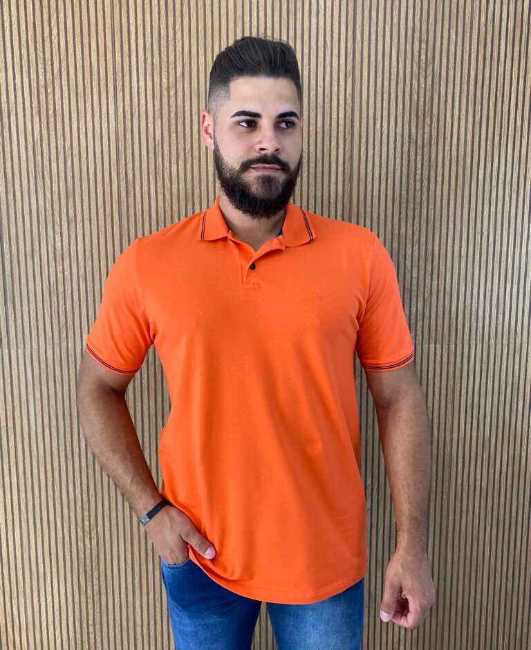 Camiseta Polo Essencial Slim Ogochi Laranja 1461 - Fernanda Ramos Store