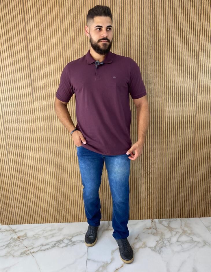 Camiseta Polo Essencial Slim Ogochi Vinho 1718 - Fernanda Ramos Store