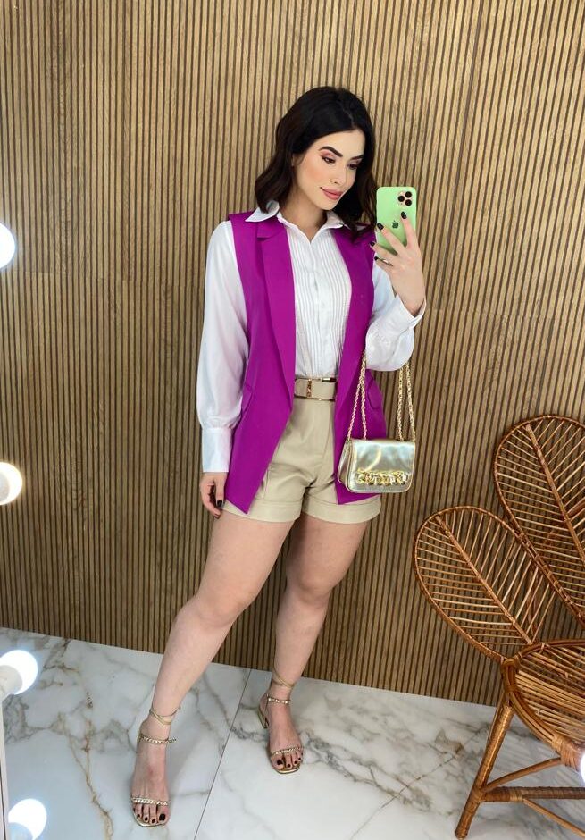 Colete Feminino Bolsos Falsos Fúcsia - Fernanda Ramos Store