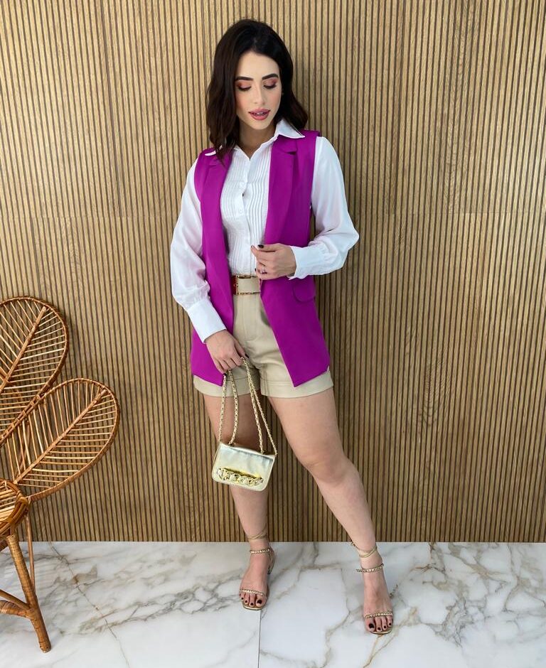 Colete Feminino Bolsos Falsos Fúcsia - Fernanda Ramos Store