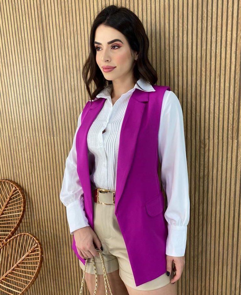 Colete Feminino Bolsos Falsos Fúcsia - Fernanda Ramos Store