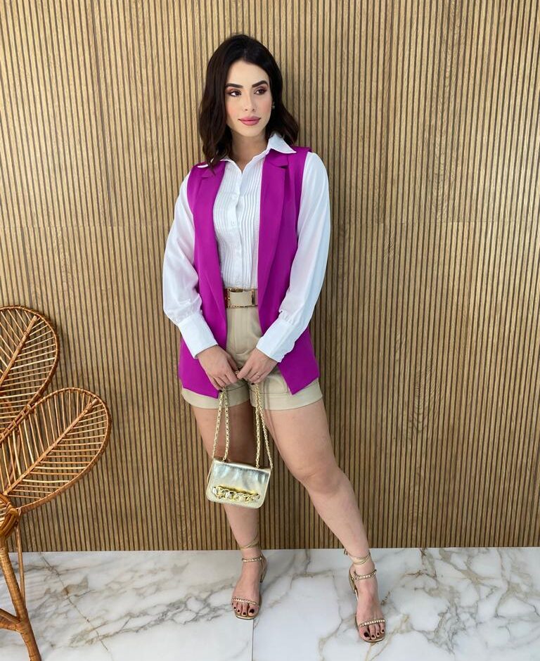 Colete Feminino Bolsos Falsos Fúcsia - Fernanda Ramos Store