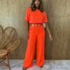 Conjunto Feminino Alfaiataria Cropped e Calça Laranja Flúor - Fernanda Ramos Store