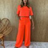 Conjunto Feminino Alfaiataria Cropped e Calça Laranja Flúor - Fernanda Ramos Store