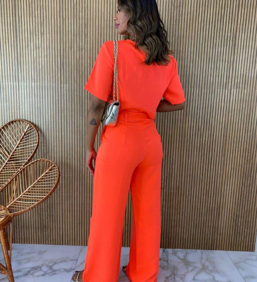 Conjunto Feminino Alfaiataria Cropped e Calça Laranja Flúor - Fernanda Ramos Store