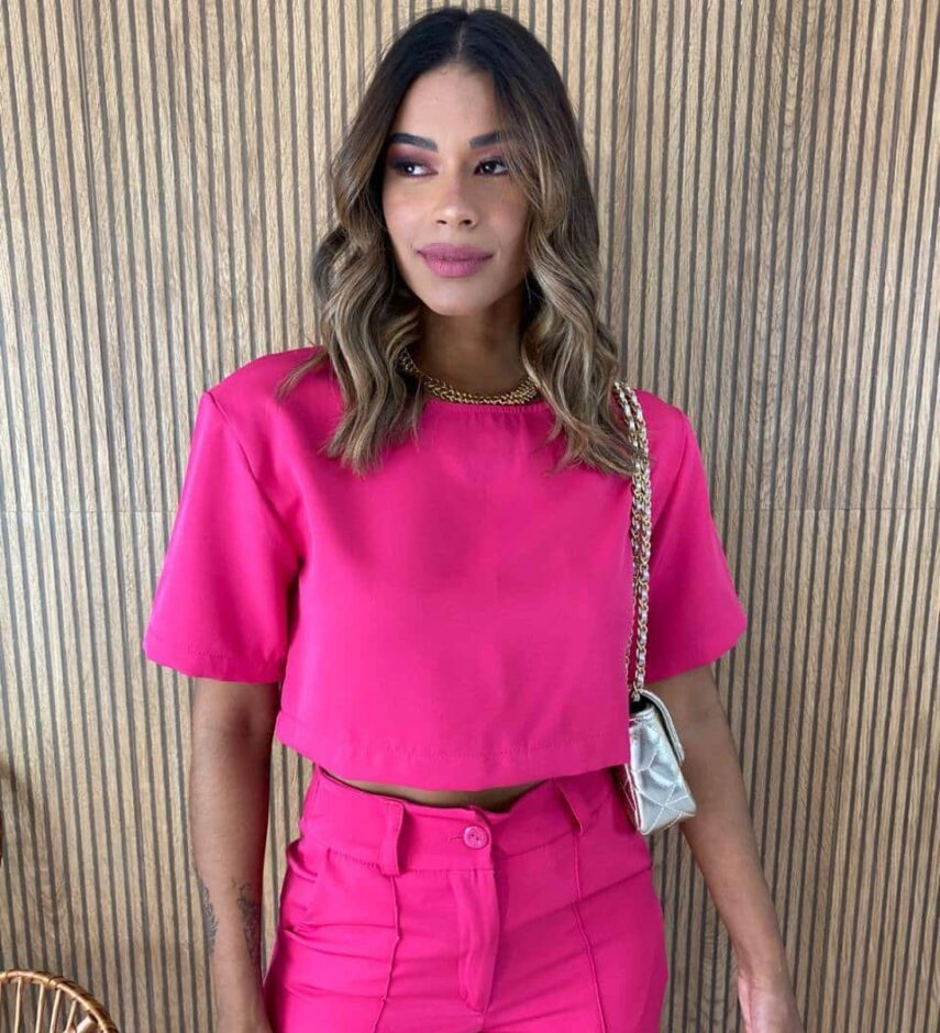 Conjunto Feminino Alfaiataria Cropped e Calça Pink - Fernanda Ramos Store