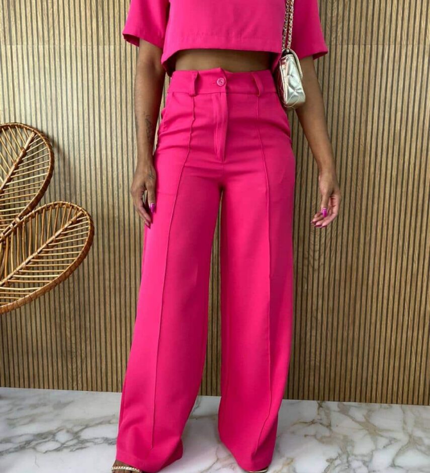 Conjunto Feminino Alfaiataria Cropped e Calça Pink - Fernanda Ramos Store