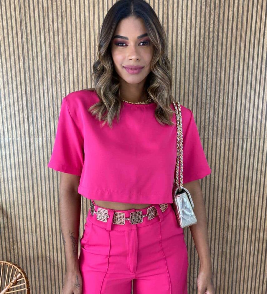 Conjunto Feminino Alfaiataria Cropped e Calça Pink - Fernanda Ramos Store