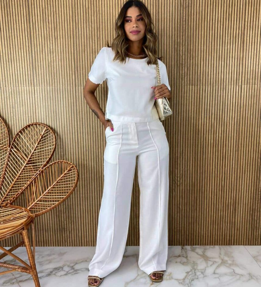 Conjunto Feminino Calça e Cropped Jéssica Branco - Fernanda Ramos Store