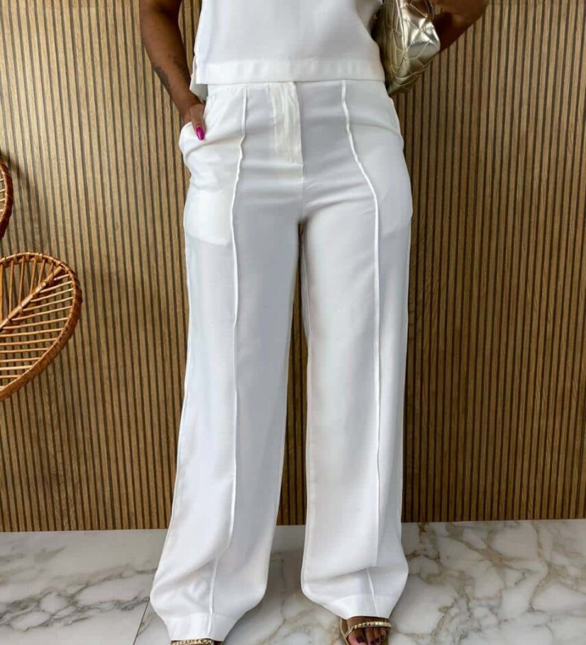 Conjunto Feminino Calça e Cropped Jéssica Branco - Fernanda Ramos Store