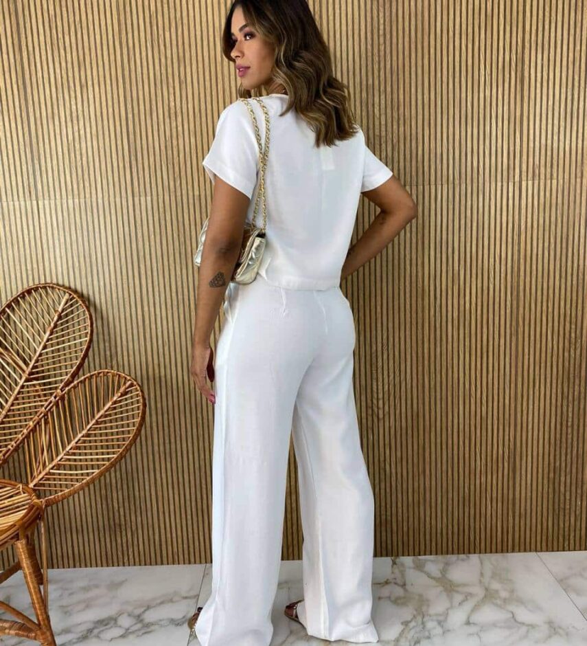 Conjunto Feminino Calça e Cropped Jéssica Branco - Fernanda Ramos Store