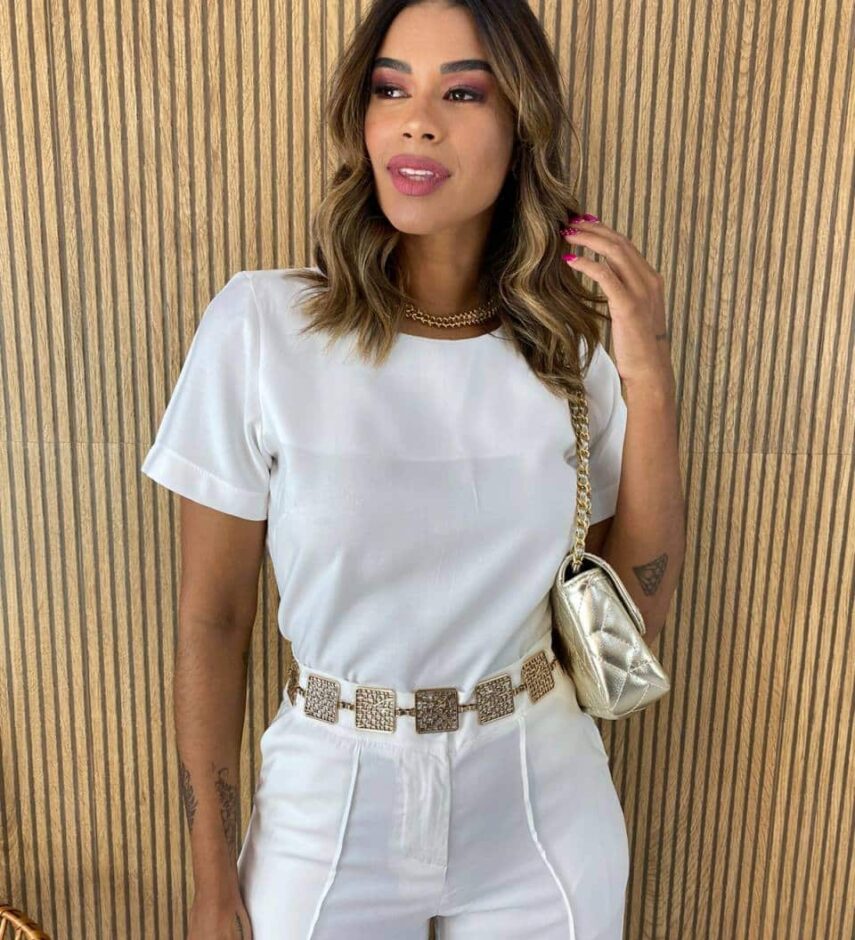 Conjunto Feminino Calça e Cropped Jéssica Branco - Fernanda Ramos Store