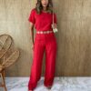 Conjunto Feminino Calça e Cropped Jéssica Vermelho Fernanda Ramos Store