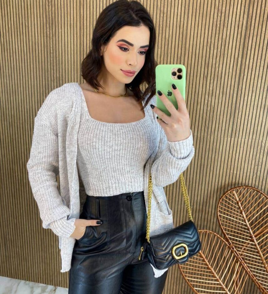 Conjunto Feminino Twin Set Casaco e Cropped Tricot Mesclado - Fernanda Ramos Store