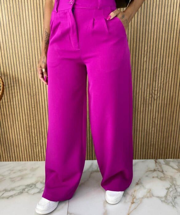 Conjunto Feminino Elena Cropped e Calça Pantalona Fúcsia - Fernanda Ramos Store