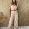 Conjunto Feminino Elena Cropped e Calça Pantalona Bege Fernanda Ramos Store