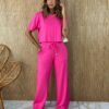 Conjunto Feminino Moletinho Calça e Cropped Pink Fernanda Ramos Store