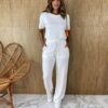 Conjunto Feminino Moletinho Calça e Cropped Branco Fernanda Ramos Store