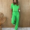 Conjunto Feminino Moletinho Calça e Cropped Verde Fernanda Ramos Store