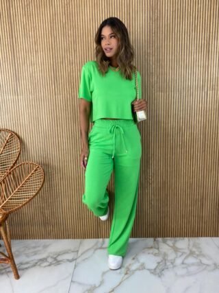 Conjunto Feminino Moletinho Calça e Cropped Verde Fernanda Ramos Store