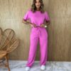 Conjunto Feminino Moletinho Calça e Cropped Rosa - Fernanda Ramos Store