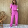 Conjunto Feminino Moletinho Calça e Cropped Rosa - Fernanda Ramos Store