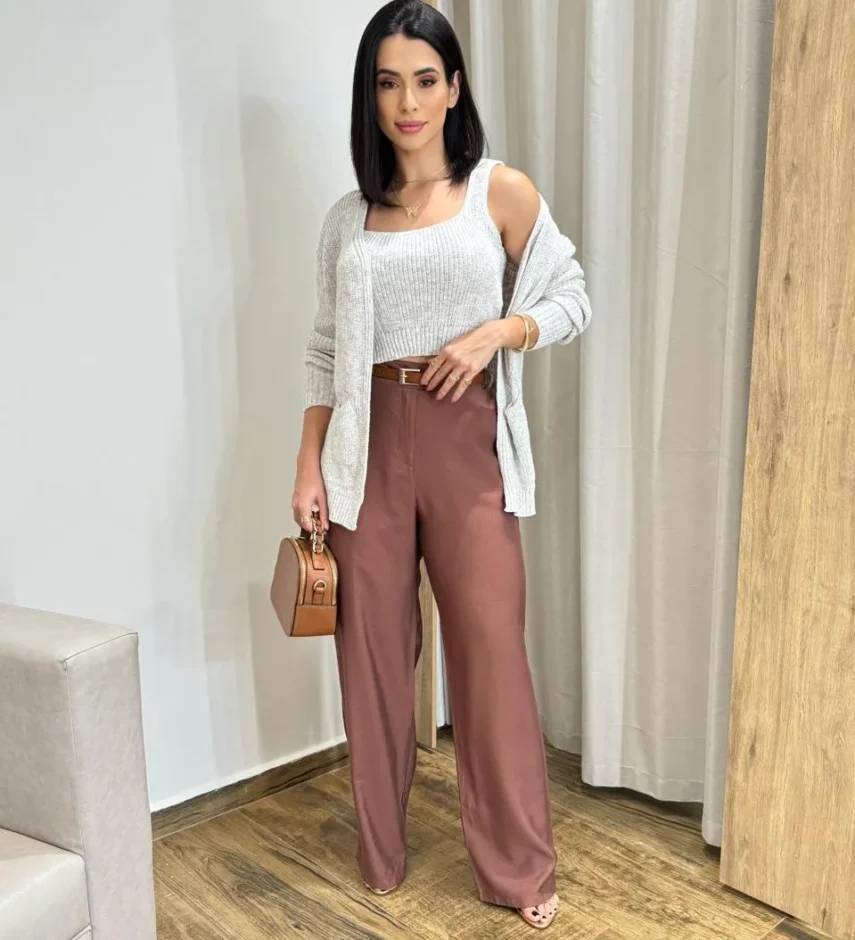 Conjunto Feminino Twin Set Casaco e Cropped Tricot Mesclado - Fernanda Ramos Store