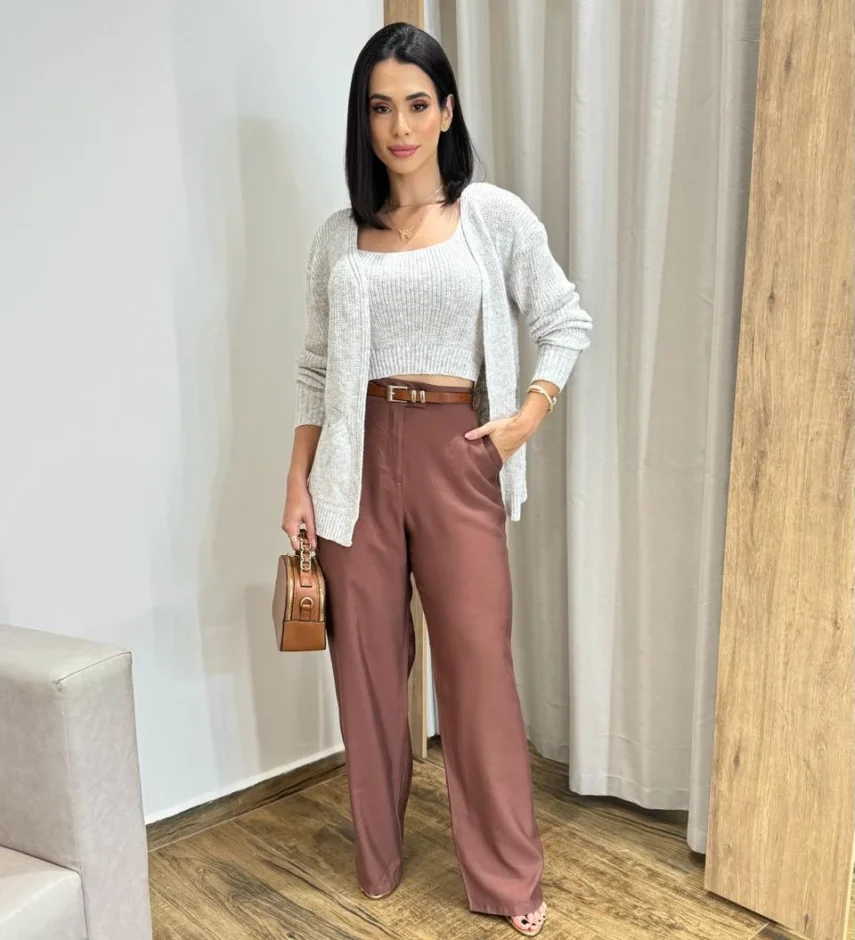 Conjunto Feminino Twin Set Casaco e Cropped Tricot Mesclado - Fernanda Ramos Store