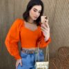 Cropped Feminino Manga Longa Detalhe nas Mangas Laranja Fernanda Ramos Store