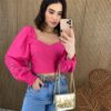 Cropped Feminino Manga Longa Detalhe nas Mangas Pink Fernanda Ramos Store