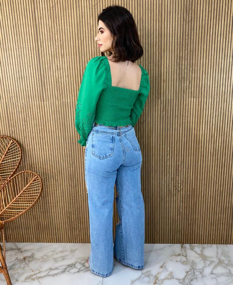 Cropped Feminino Manga Longa Detalhe nas Mangas Verde - Fernanda Ramos Store