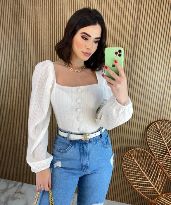 Cropped Feminino Manga Longa Elisa Off White Fernanda Ramos Store