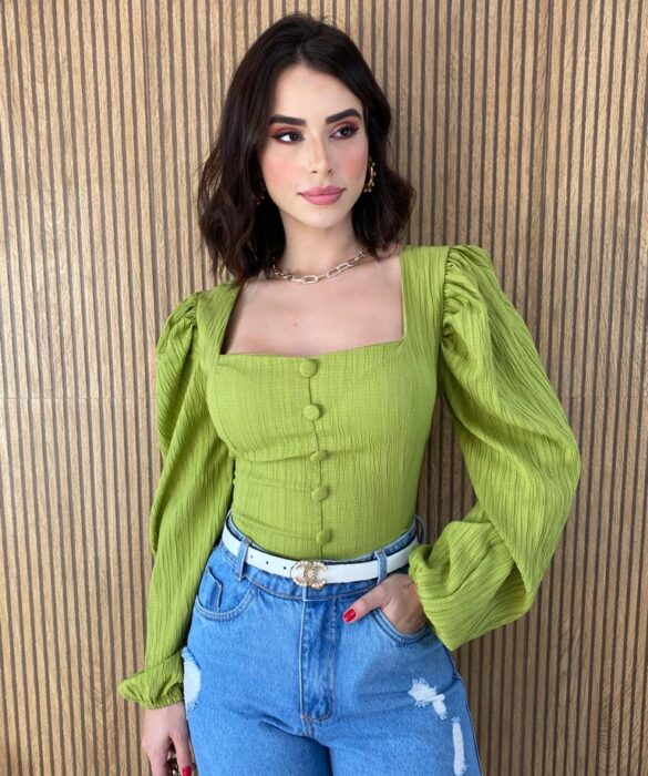 Cropped Feminino Manga Longa Elisa Verde Fernanda Ramos Store