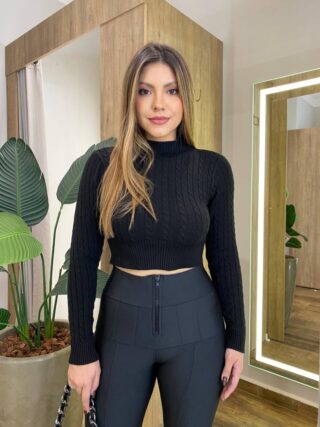 Cropped Feminino Manga Longa Tricot Aline Preto - Fernanda Ramos Store