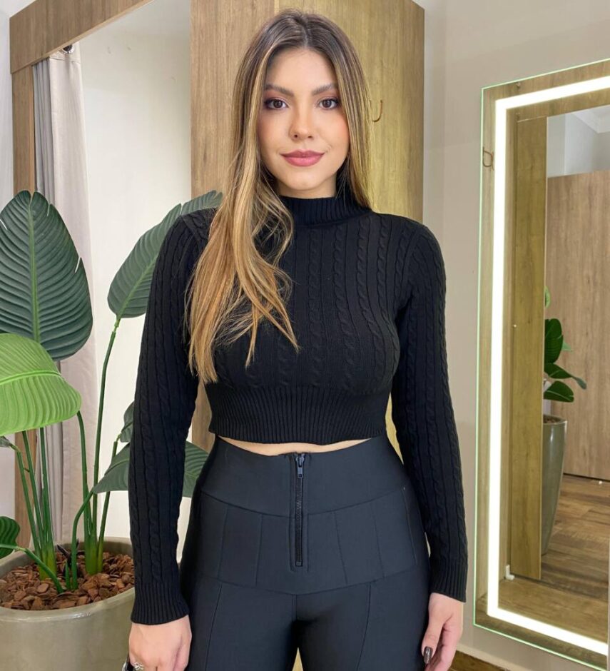 Cropped Feminino Manga Longa Tricot Aline Preto - Fernanda Ramos Store