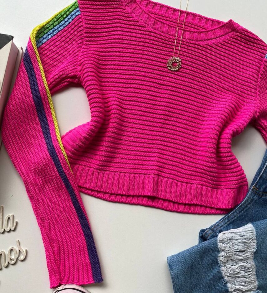 Cropped Feminino Manga Longa Tricot Helena Pink - Fernanda Ramos Store
