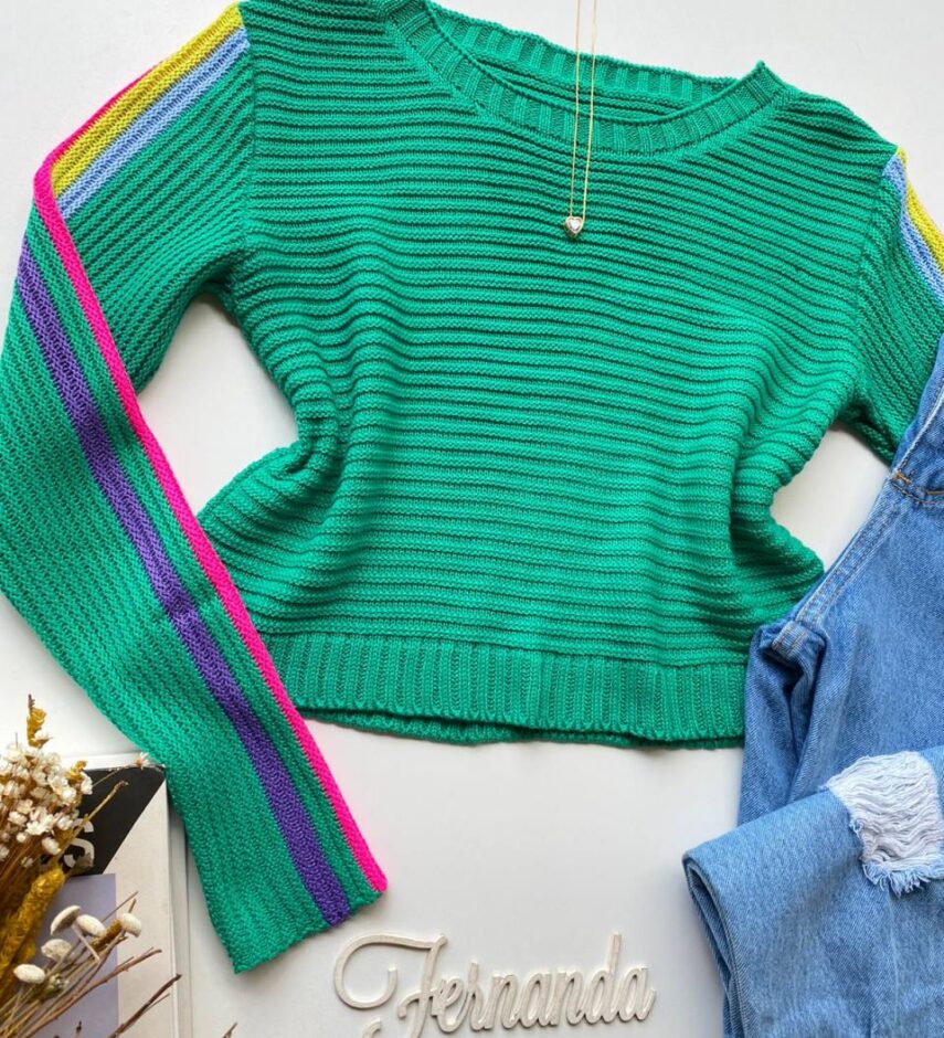Cropped Feminino Manga Longa Tricot Helena Verde - Fernanda Ramos Store