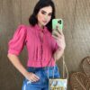 Cropped Feminino Manga Princesa com Botões Rose Fernanda Ramos Store