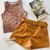 Cropped Feminino sem Bojo Malha Canelada Animal Print Fernanda Ramos Store