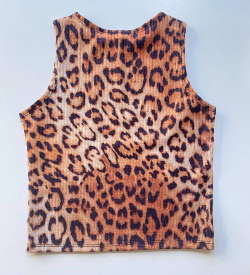 Cropped Feminino sem Bojo Malha Canelada Animal Print - Fernanda Ramos Store
